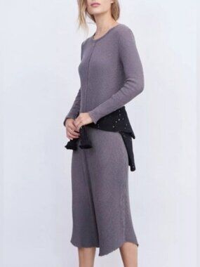 ANTHROPOLOGIE T.LA Graphite Sasha Ribbed Cotton Midi Dress, Size M